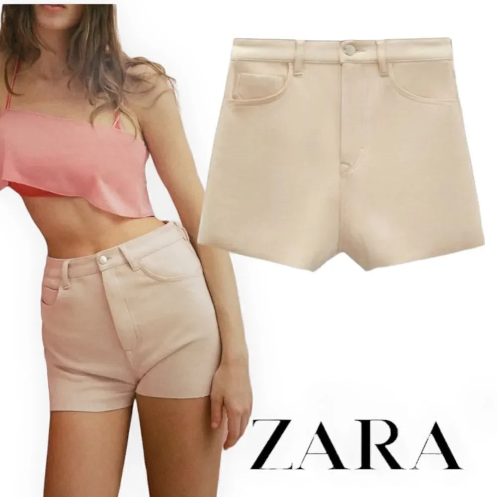 ZARA Ecru Faux Suede High Waist Shorts NWT Size 6 / 28 - Picture 8 of 8